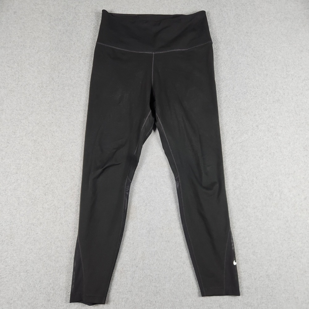 Nike Active Leggings Womens Medium Black Dri-FIT High Rise Mesh Gym Athletic